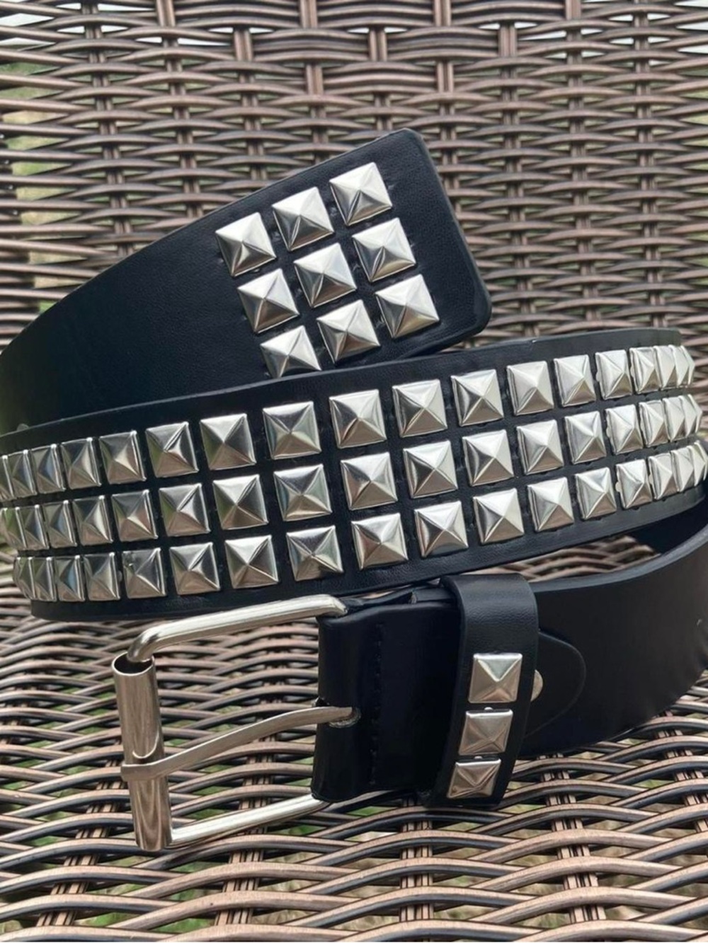 Punk Studded faux leather belt , Gothic Four Square Pyramid Rivet Matching Jeans